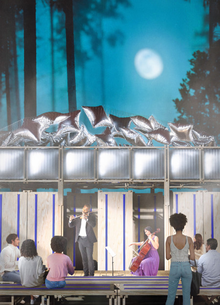 A Forest Pavilion with a Mirrored Inflatable Canopy