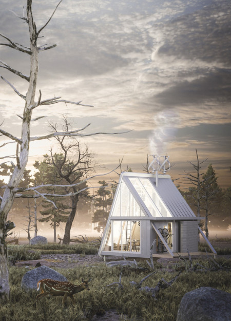 Charred Wooden Shingles and Glulam Structure Supporting Ecological Resilience in Forest Habitat