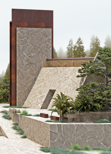 Corten Steel and Local Stone Enveloped in Natural Light for a Spiritual Retreat