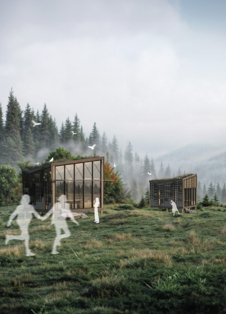 Charred Wooden Shingles and Cross-Laminated Timber Panels Form a Sustainable Habitat Integrated with Nature