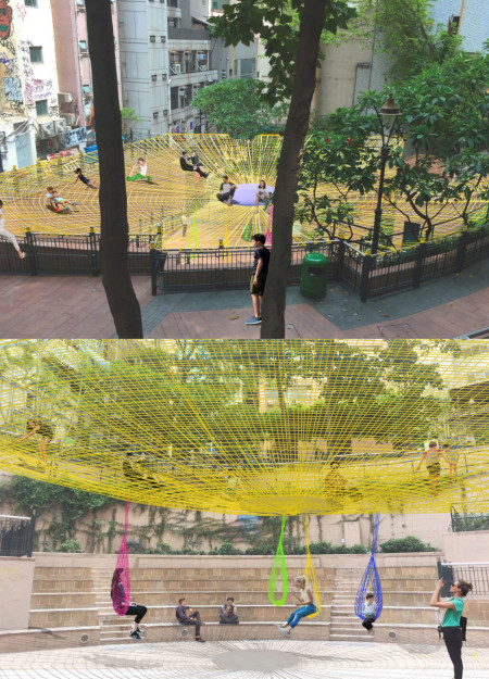 Suspended Mesh Canopy Transforms Urban Space into Playful Community Hub
