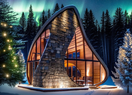 Asymmetrical Concrete Form with Expansive Glass Facades and Integrated Rainwater Systems