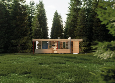 Cross-Laminated Timber Structure with Expansive Glass Facades for Compact Living