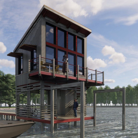 Elevated Habitat Featuring Sustainable Insulation and Recycled Maple Finish