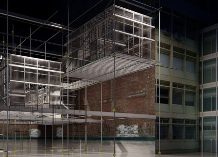 Scaffold Framework Featuring Steel and Glass Panels for Adaptive Urban Living