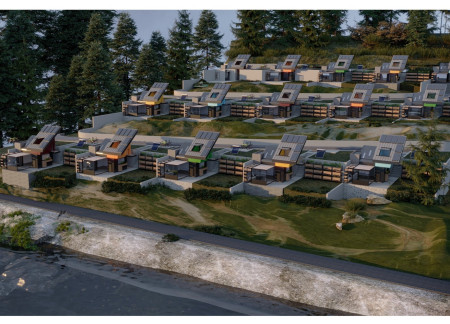 Charred Wooden Shingles and Integrated Solar Solutions in a Compact Sustainable Dwelling