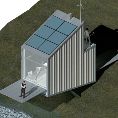 Elevated Steel and Glass Retreat Featuring Sustainable Energy Solutions in a Coastal Setting