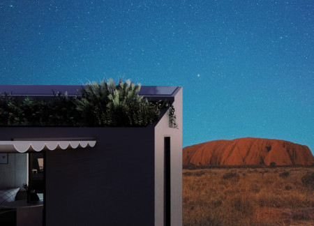 Recycled Plywood Structures Enhanced by Roof Gardens for Sustainable Desert Living