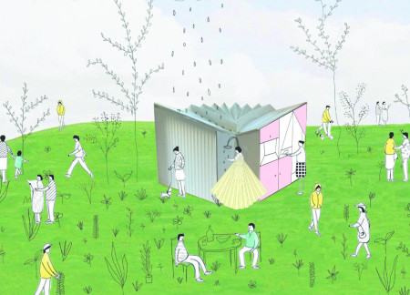 Flexible Living Spaces Defined by OSB Panels and Rice Paper Screens