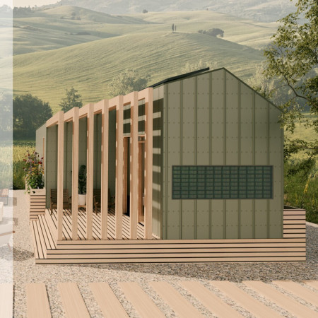 Sustainable Shipping Container Home Featuring Fiber Cement Cladding and Solar Energy Solutions