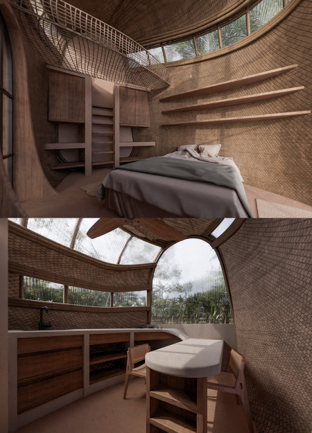Woven Bamboo Domes Integrating Rainwater Systems for Sustainable Living Solutions
