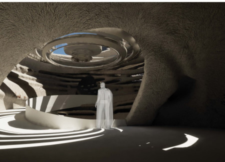 Textured Stone Forms Harmonizing with Natural Light in a Desert Habitat