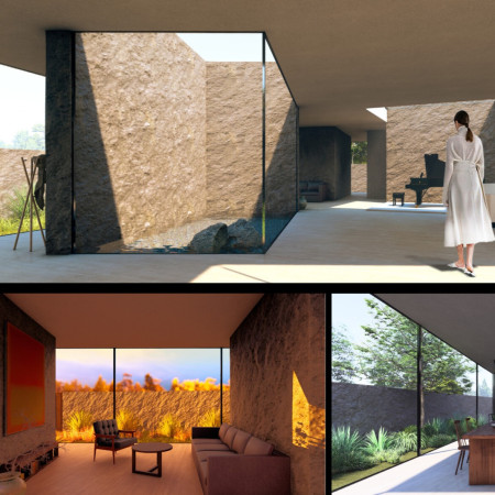 Responsive Light Play in a Home Constructed with Local Stone and Glass Facades