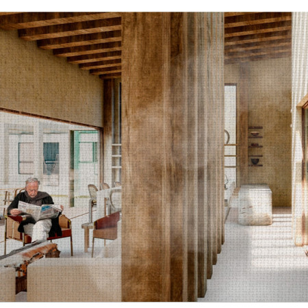 Sustainable Housing Emphasizing Locally Sourced Wood and Expansive Glass Integration in Desert Community