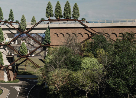 Charred Wood Shingles and Reinforced Concrete Transform Historic Viaduct into Dynamic Public Space