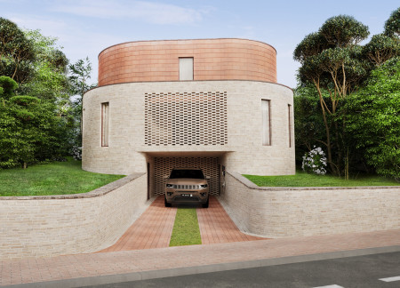 Curvilinear Forms and Natural Stone Create a Harmonious Living Space on Elevated Topography