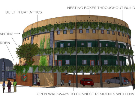 Cross-Laminated Timber Enclosure Housing Integrated Pollinator Gardens and Educational Spaces