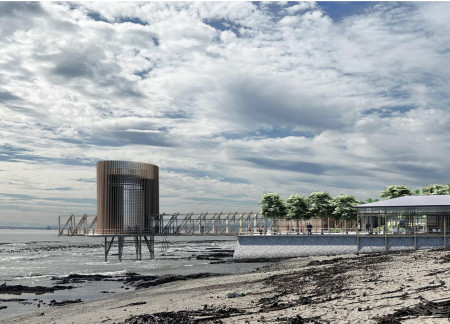 Charred Wooden Shingles and Green Roofs Enhance Coastal Community Engagement Spaces