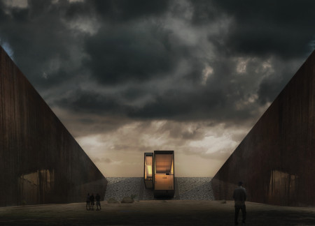 Weathered Steel and Transparent Elements Forming a Contemplative Space for Remembrance