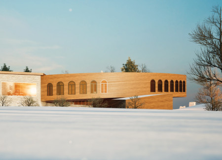 Curvilinear Design Featuring Sustainable Wooden Canopy for Compassionate Hospice Care