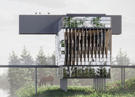 Reflective Facade with Solar Integration and Modular Design in a Compact Residence