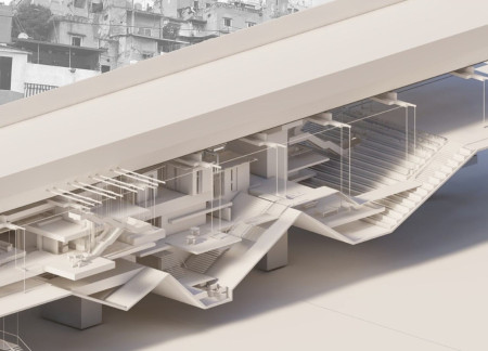 Elevated Cantilevered Spaces Featuring Transparent Facades and Sustainable Materials for Adaptive Community Living