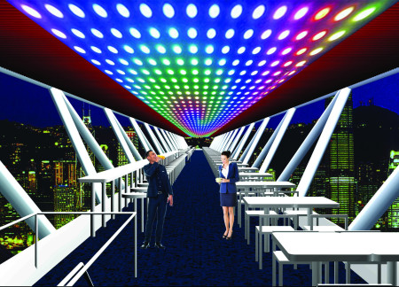 Suspended Steel Framework with Panoramic Glass Facades Enhancing Urban Connectivity