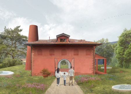 Curved Structure Crafted from Natural Stone and Clay Plaster for Early Childhood Education