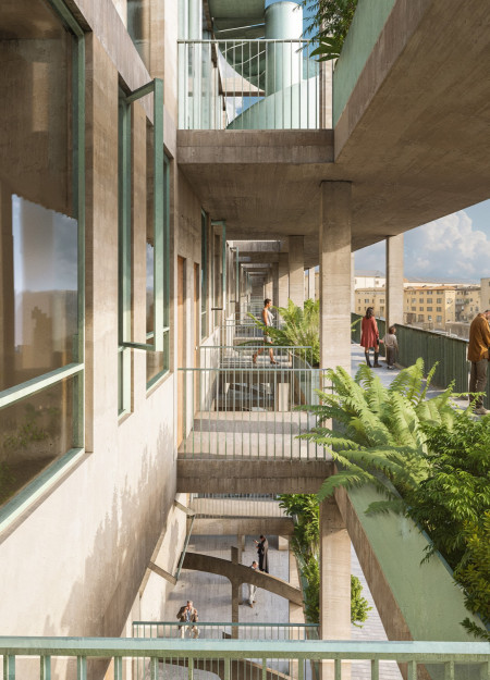 Urban Forest Integration Featuring Natural Stone and Glass in Residential Development