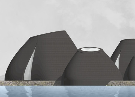 Curved Roof Constructed with Carbon-Captured Concrete and Laminated Timber for Ecological Engagement
