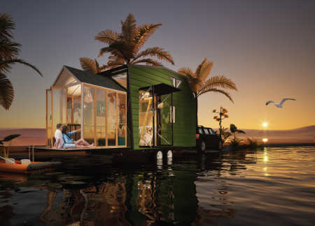 Sliding Box Structure Utilizing Kingspan and Natural Ventilation for Compact Living