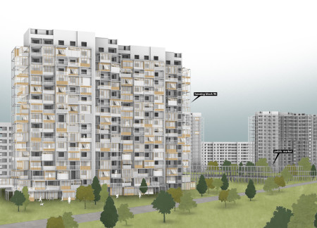 Modular Community Housing Crafted with Sustainable Concrete and Natural Wood Elements