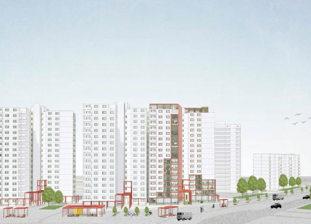 Cross-Laminated Timber Panels Form a Resilient Community Amidst Reconstructed Landscapes