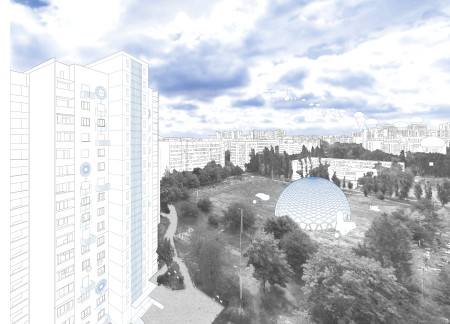 Dome-Shaped Community Hub Utilizing Recycled Materials for Enhanced Safety and Sustainability