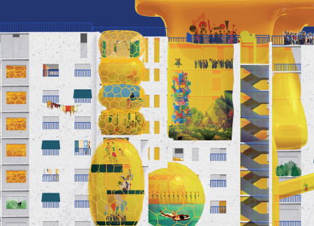 Inflatable Structures with Recycled Concrete for Adaptive Community Spaces