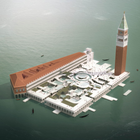 Charred Wooden Shingles and Elevated Structures in a Coastal Community Hub