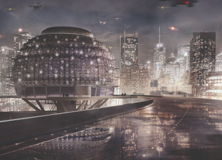 Spherical Logistics Hub Featuring Prefabricated Steel and Vertical Gardens