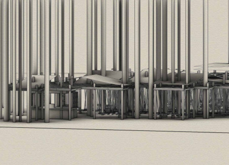 Vertical Steel Canopy Enveloping Glass and Concrete Spaces in Brazilian Terrain