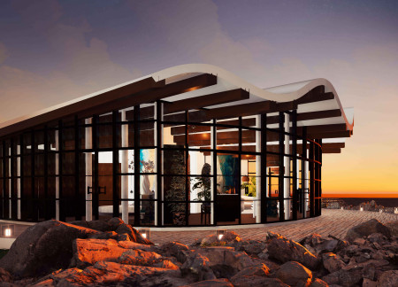 Curvilinear Form of Murano Glass and Natural Wood in a Coastal Residence