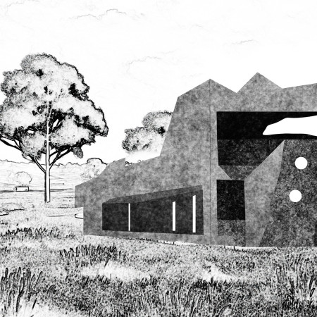 Natural Stone and Glass Harmony in a Geometric Sanctuary for Reflection