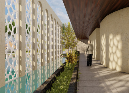 Natural Light Through Perforated Screens and Warm Timber in a Healing Community Space