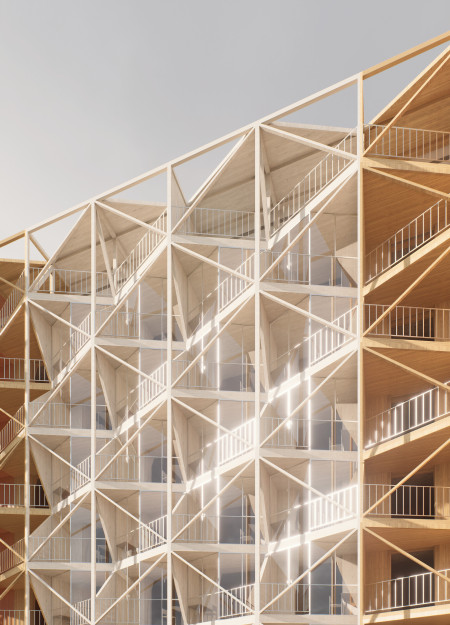 Charred Wooden Shingles and Cross-Laminated Timber Panels in a Modular Urban Community