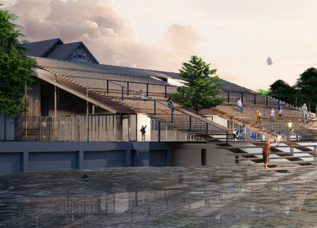 Charred Wooden Shingles and Cross-Laminated Timber Panels Shape a Healing Retreat Along the Chao Phraya River