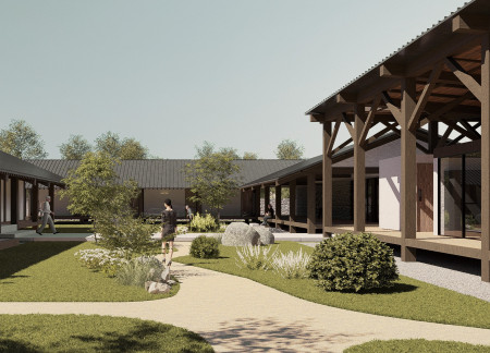 Charred Wooden Shingles and Natural Ventilation in Harmonious Community Spaces