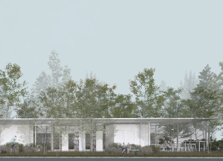 Translucent Glass Facades and Natural Stone Integration in a Healing Hospice Environment