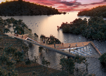 Charred Wooden Shingles and Thermal Mass Define an Ecological Embrace in Scenic Waterfront Living