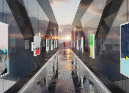 Translucent Glass Facade with Steel Frame Enhancing Natural Light in a Contemporary Art Exhibit