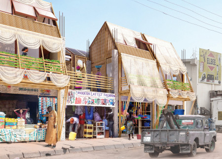 Elevated Green Spaces Enhanced by Louvered Facades and Sustainable Materials for Urban Living