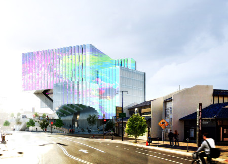 Media-Responsive Facade with Concrete and Glass for Artistic Community Hub