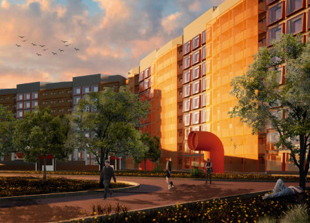 Charred Wood Shingles and Solar Panels Shape Sustainable Community Living Spaces